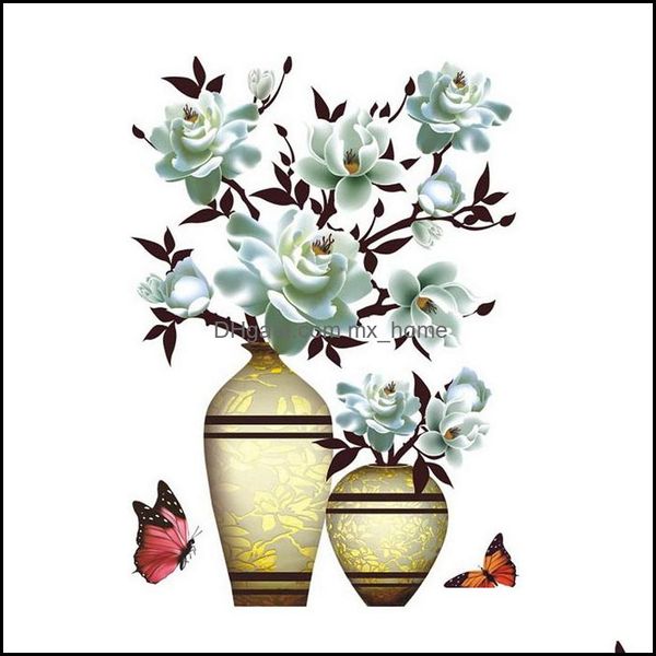 Outros adesivos decorativos decora￧￣o de casa jardim criativo pvc camada adesiva vaso flor flor cozinha sala de estar decalque de parede de moda fresca grow deliv