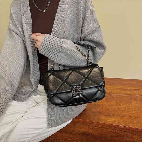 

2022 women's fashion chain simple embroidered thread lattice zipper sewing single shoulder bag luxury designer