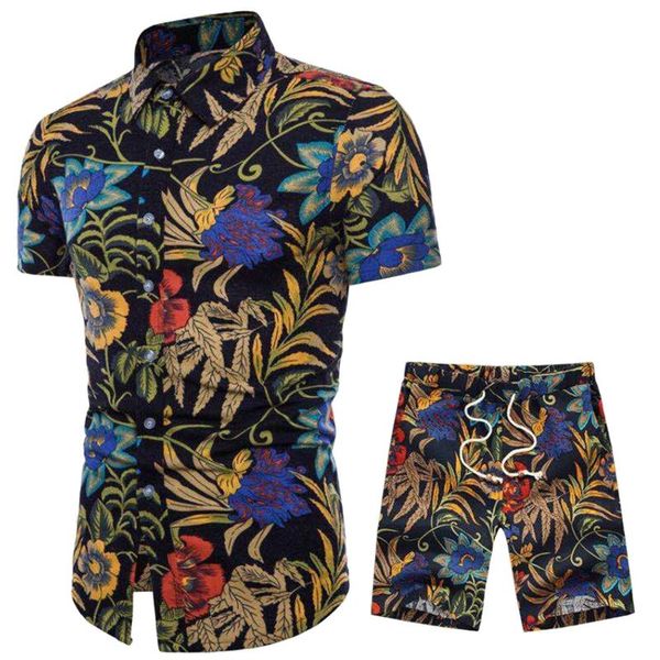 Männer Trainingsanzüge Männer Mode Sommer Top Kurze Set Casual Hawaiian Strand Ärmeln Hemd Hose Lose Zwei-stück Anzug Herren suite Slim FitHerren