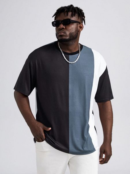 

extended sizes men color block drop shoulder tee r8zb#, White;black