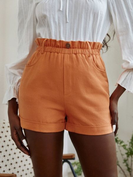 

paperbag waist roll up hem slant pockets shorts z1fo#, White;black