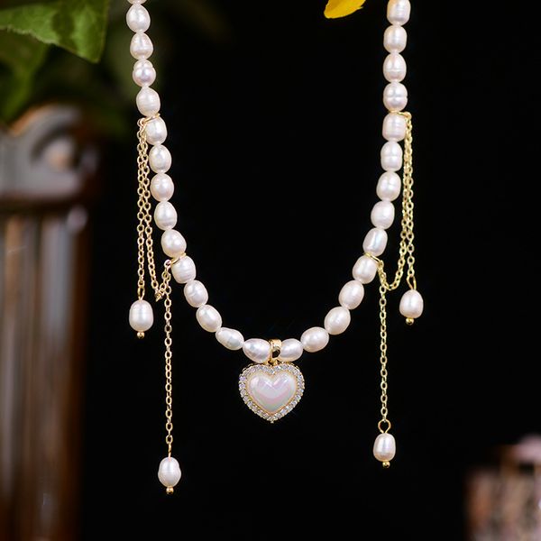 

gentle natural pearl love shell tassel necklace feminine temperament minority high sense accessories clavicle, Silver