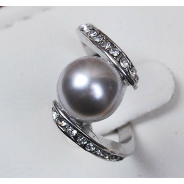 

10mm gray south sea shell pearl ring aaa class/v03, Silver