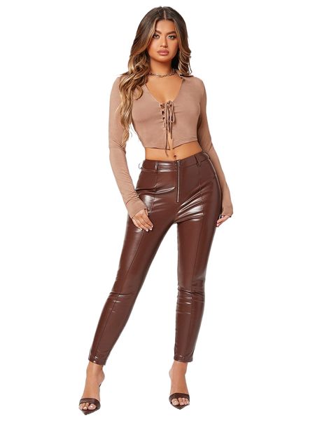 

criss cross lace up front crop tee d2wy#, White