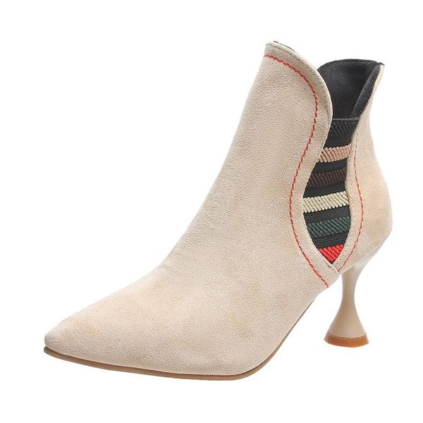 

short boots women 2022 new plush warm cotton boots pointed high heels boots, Black