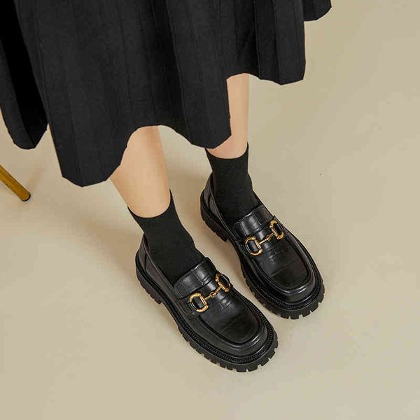 

dress shoes single shoes spring and autumn leisure british style small leather women's round head thick heel lefu, Black