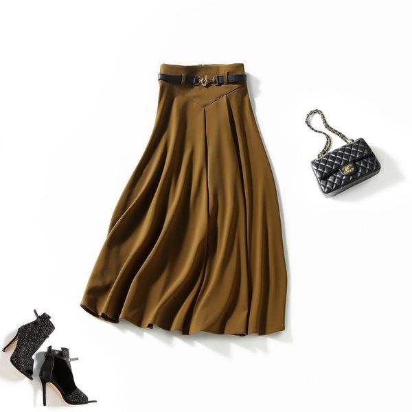 

skirts autumn and winter women's pleated skirt, high waist, large swing belt, knee a-line long skirt 2rgq, Black