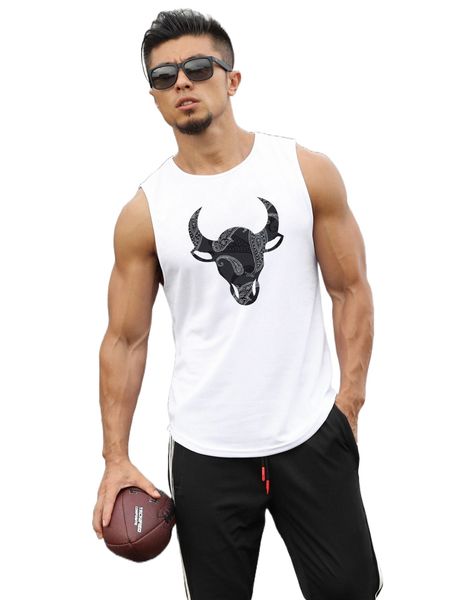 

men animal & paisley print sports tank 9381#, White;black