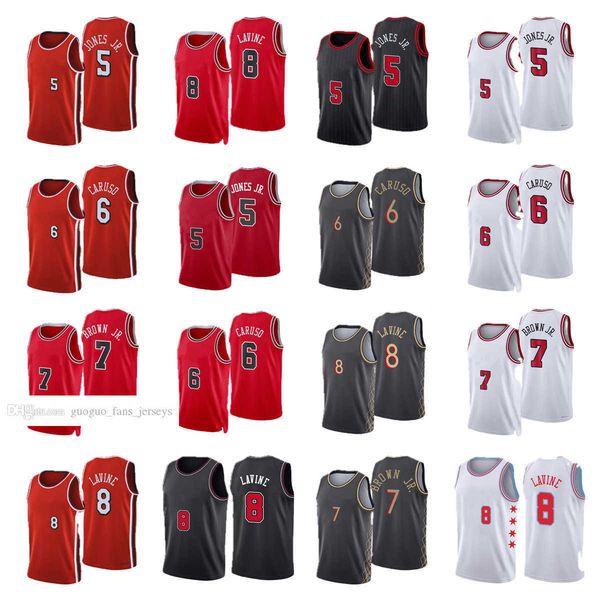 

custom printed 2022 new city basketball jerseys jones jr. 5 derrick caruso 7 troy 6 alex brown lavine 8 zach red white black jersey size s--, Black;red