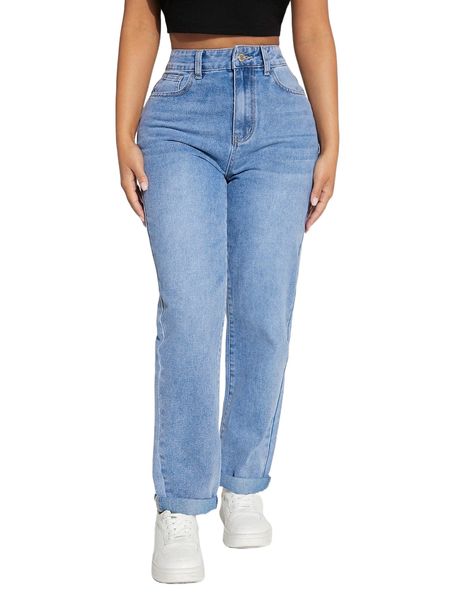 

petite high waist straight leg jeans 55kg#, Blue
