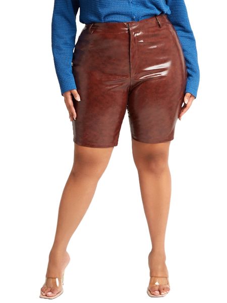 

sxy plus high waist pu leather shorts q4xm#, Black