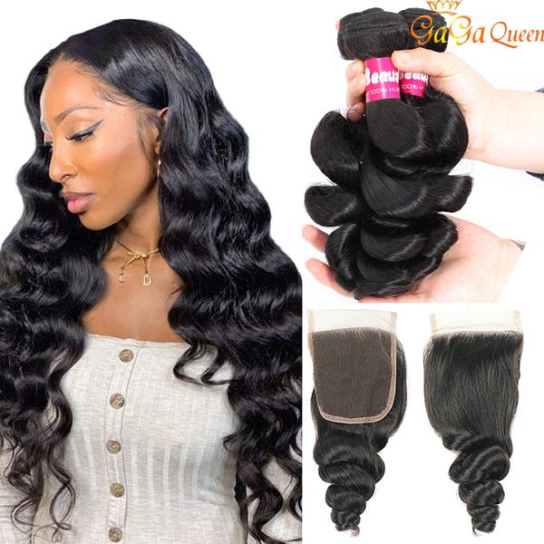 

brazilian loose wave bundles with closure brazilian human hair weave 3 bundles with closure brazillian hair remy hair extension, Black;brown
