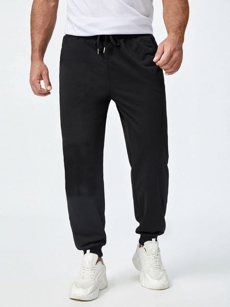 

extended sizes men drawstring waist sweatpants e1w2#, Black