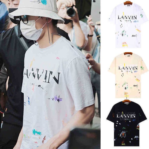 

gallerysdepts co glitter pink letter lanvin hand painted graffiti splash ink short sleeve t-shirt for men and women, White;black