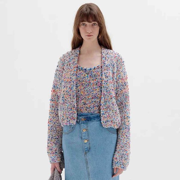 

women's sweaters eenk colorful woven sweet design knitted sweater small fragrant wind cardigan jacket fall women a925, White;black