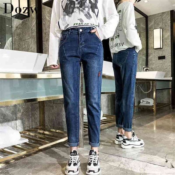 

fashion korean style women jeans casual ankle length boyfriend high waist loose streetwear pants baqueros mujer 210515, Blue