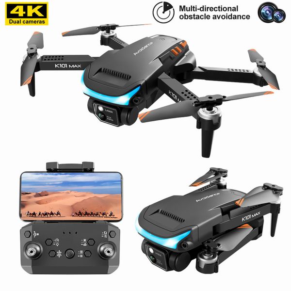 Novo K101Max 4K Drones Fluxo Ótico Posicionamento ESC Câmera Dual Dobrável Drone Three-Way Obstáculo Evitar Câmera Aérea Enviar Saco De Armazenamento