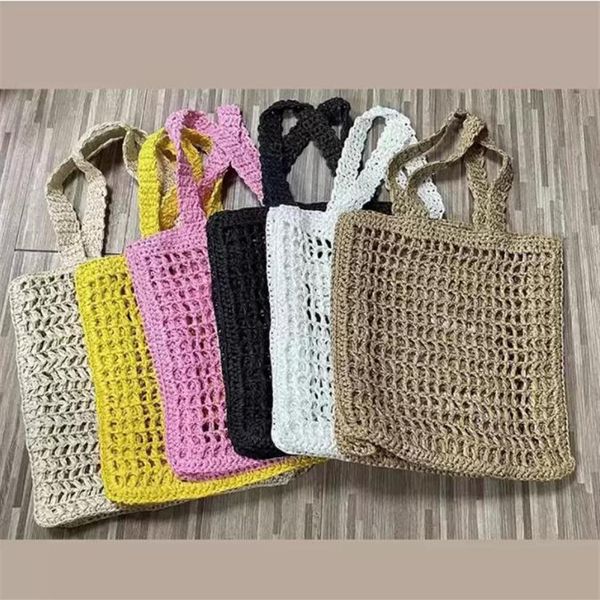 

2022 outdoor bags fashion mesh hollow woven shopping-bags for summer straw tote bag shoulder bag 6colors no box215v