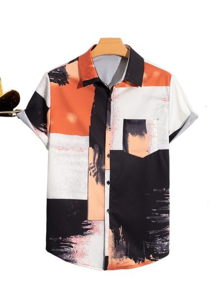 

men colorblock patched pocket shirt without tee e0su#, White;black