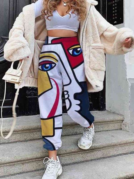 

women's jumpsuits & rompers 2022 autumn and winter fashion street trend loose pants multi pattern printed casual sportswear ugu4, Black;white
