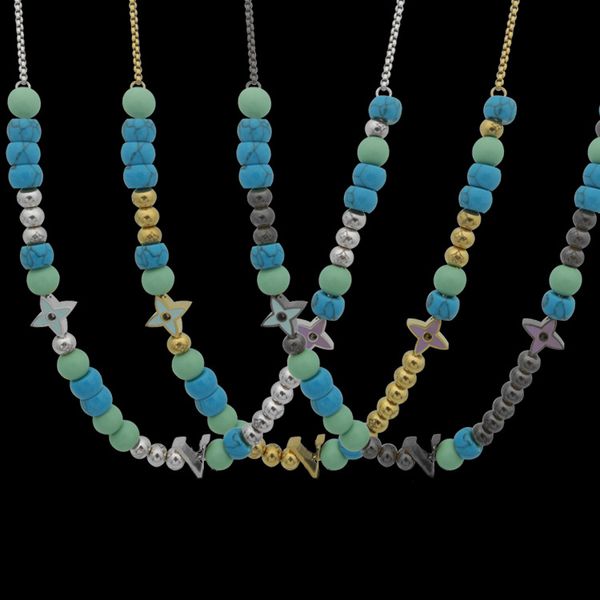 

luxury designer jewelry collection fashion necklace bracelet monogram color beads four leaf flower long necklace pair necklace bracelet set, Black