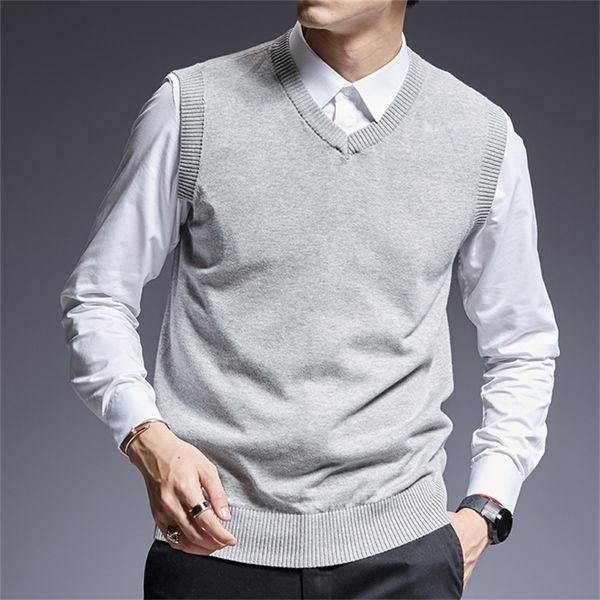 

fashion brand sweaters men pullovers sleeveles slim fit jumpers knit solid color autumn korean style casual men clothes 201224, White;black