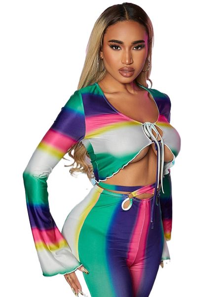 

sxy ombre tie front lettuce trim crop c0nw#, White