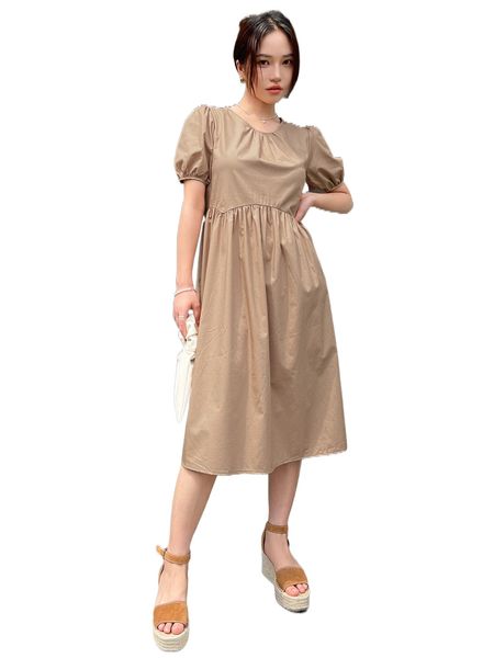 

dazy solid puff sleeve smock dress g52q#, Black;gray