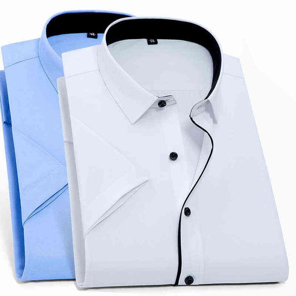 Мужские платья рубашки повседневная короткая мода Hot Fashion White Slim Trend Business Foraml Solid Patchwork Розовая мужская одежда 8xl 7xl L G220511