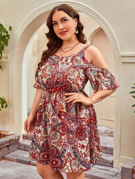 

plus floral cold shoulder dress c7ae#, Black