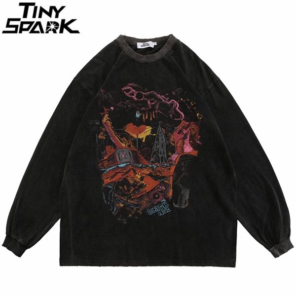 

hip hop oversize washed tshirt streetwear harajuku ripped graphic print t shirt men autumn long sleeve tshirt cotton loose 220608, White;black