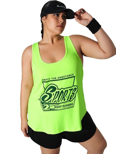 

plus slogan graphic racer back tank u6oc#, Black