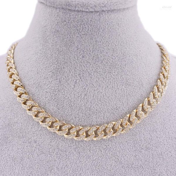 Chokers Hip Hop Chain Chain Link Women Crystal Colar 13mm de largura 16 polegadas Cheged Iced Out Bling Fashion Jewelry 1 Row Rose Rose Gold Rapper Ell