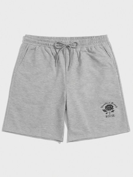 

romwe guys letter rose graphic drawstring track shorts 852b#, White;black