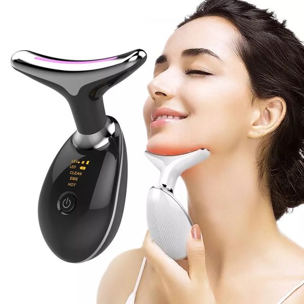 

led pn therapy neck massager face lifting tool heating skin tighten reduce double chin anti-wrinkle remove device