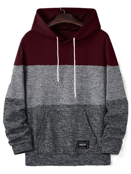 

men cut and sew patch detail drawstring hoodie 83rz#, Black