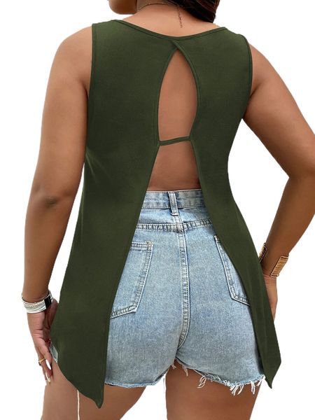 

plus backless solid tank x0n1#, Black