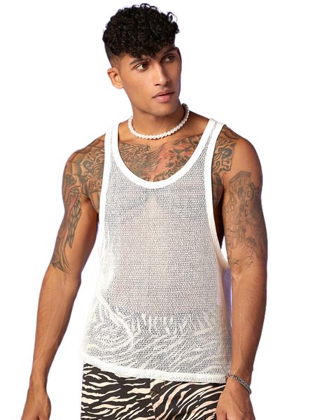 

men sheer mesh tank b48z#, White;black