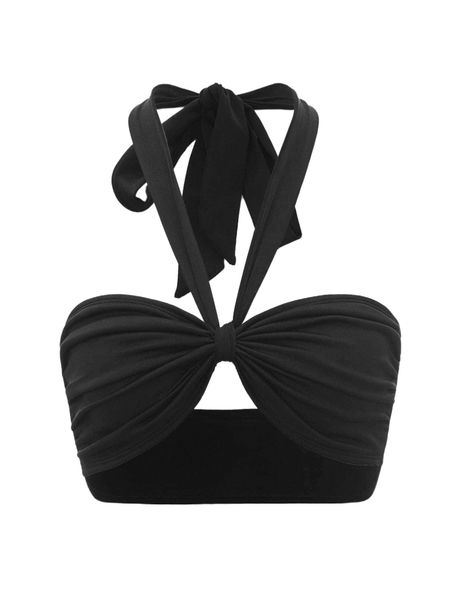 

open back ruched bust crop halter 28a0#, White