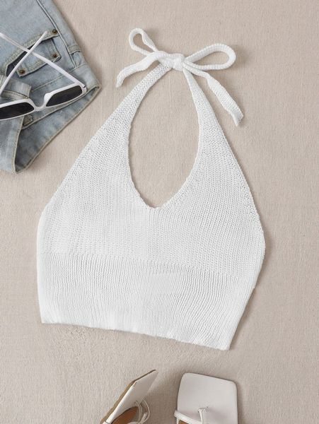 

halter neck button detail knit m9h8#, White;black