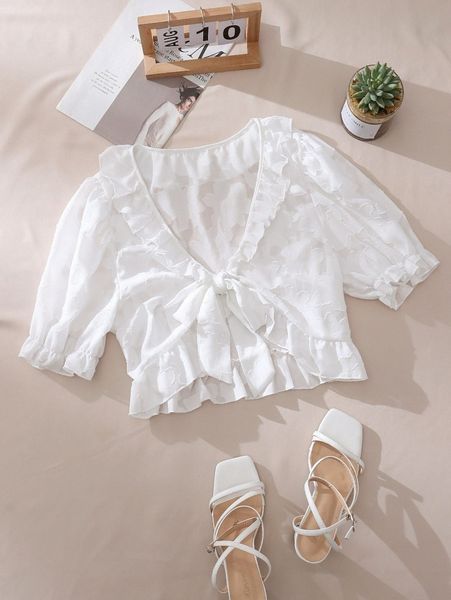 

plus ruffle trim tie front e4kh#, Black