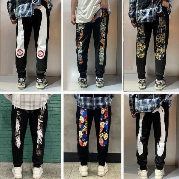 

luxury designer longteng fushen casual pants men's and women's fashion brand overalls big m loose fitting pants legging sweatpants, Black