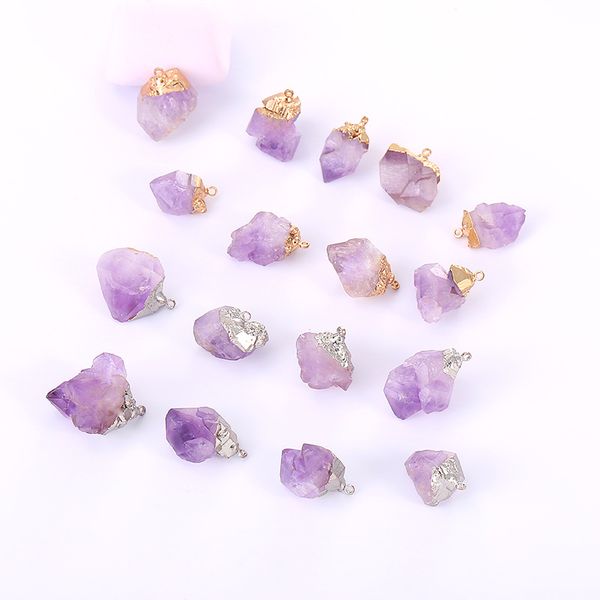 

natural crystal irregular rough stone pendants charms amethyst pendant for necklace jewelry acc, Bronze;silver