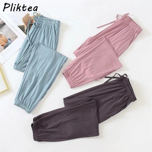 

pliktea summer pajama autumn modal lounge wear for women sleepwear pants suit homewear trouser 220712, Black;white