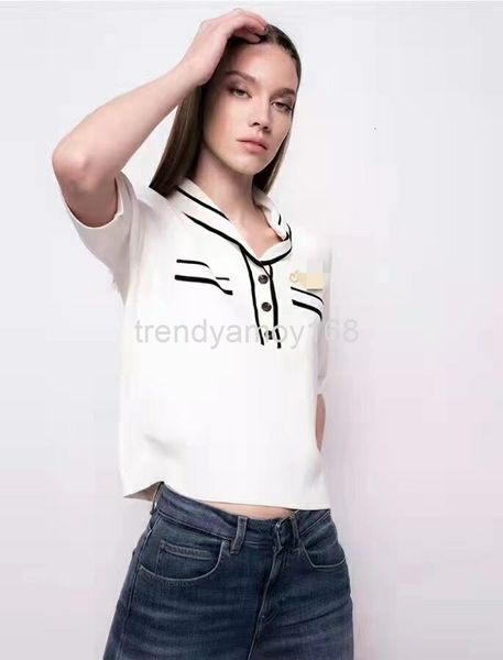 

women's knits & tees pure early spring p1nk * beautiful tiger embroidered polo navy collar short sleeved sweater, White