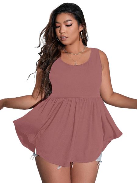 

plus scoop neck peplum tank 54v5#, Black