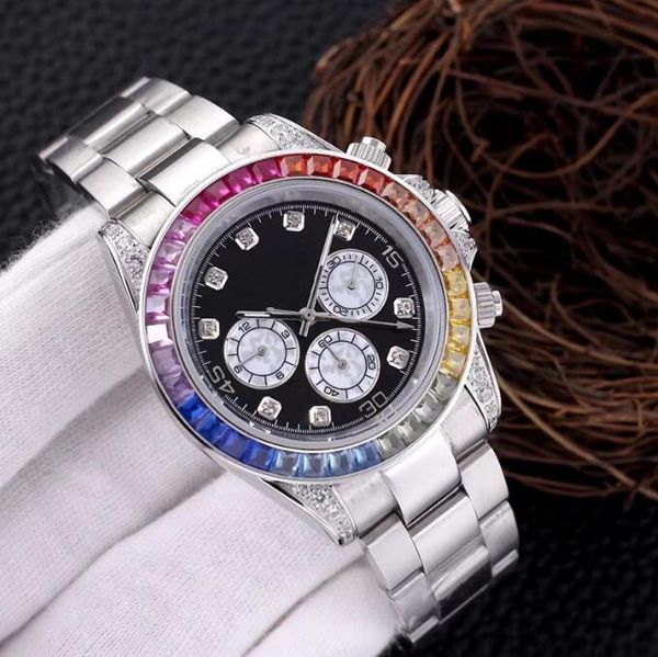 

men's watch automatic mechanical 2813 movement watches 40mm steel rainbow diamond bezel wristwatches sapphire waterproof montre de luxe, Slivery;brown