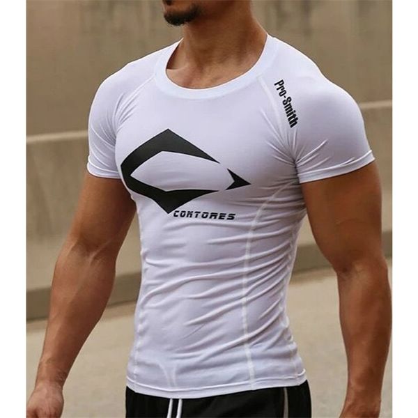 

mens quick dry fitness printed tees outdoor sport running short sleeves shirt tights bodybuilding 220520, White;black