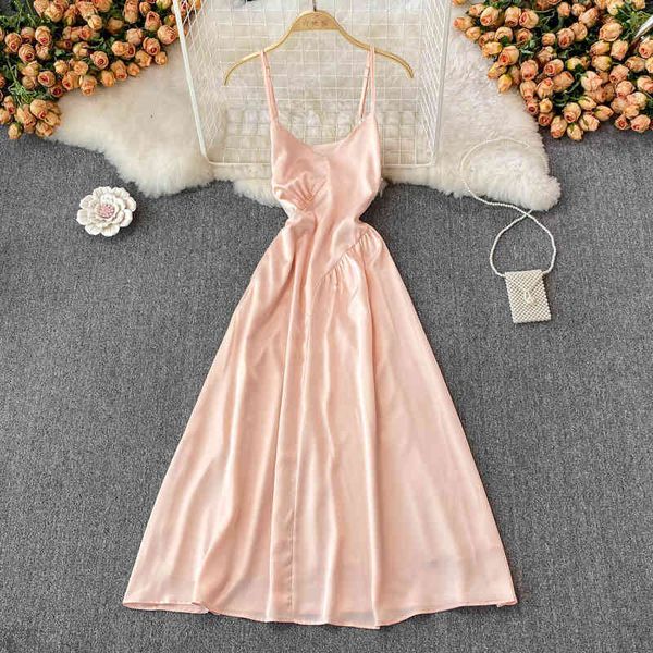 

casual dresses women's dress long skirt summer french acetate satin waistband slim v-neck suspender qi5d, Black;gray