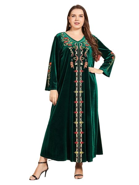 

plus graphic embroidery velvet tunic dress n6rp#, Black